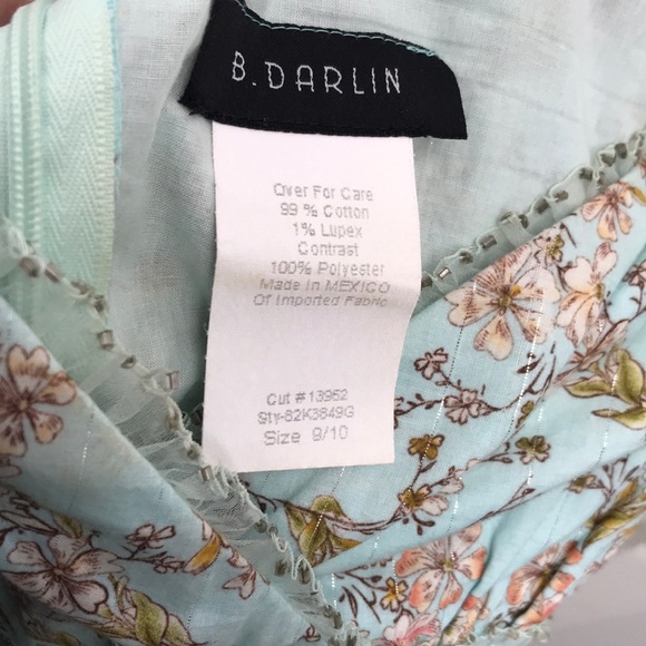 Floral Sky Blue Midi-Dress w/ Bead & Tulle Trim - Picture 6 of 7